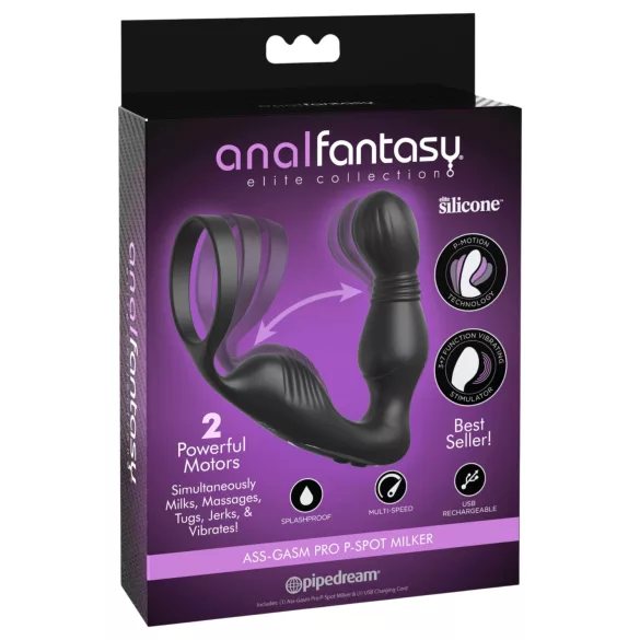 Anal Fantasy Elite - prostatavibrator med penisring - sort