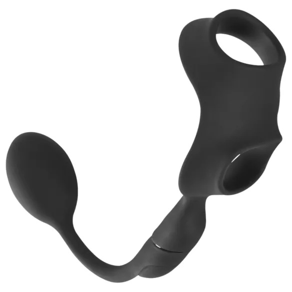 Rebel - penis- og pungring med anal vibrator (sort)