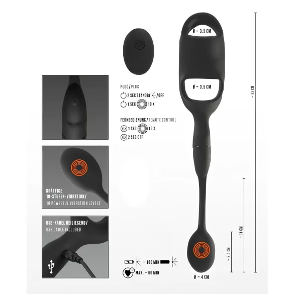 Rebel - penis- og pungring med anal vibrator (sort)