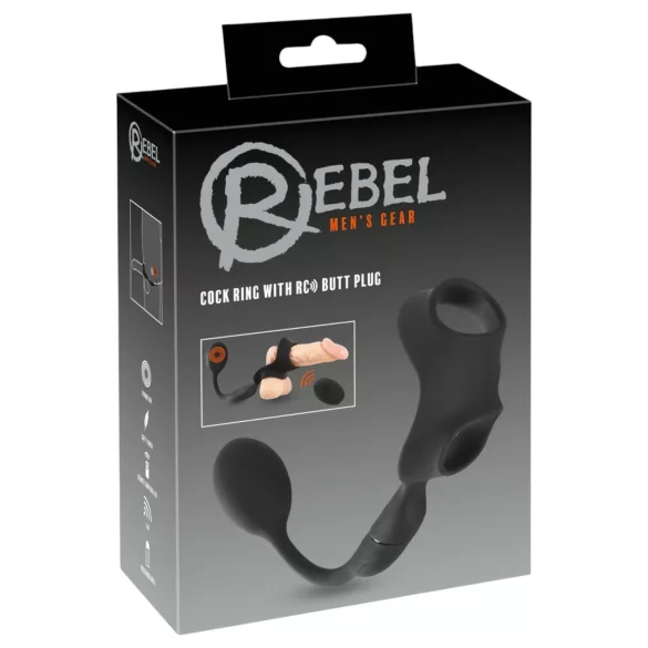 Rebel - penis- og pungring med anal vibrator (sort)
