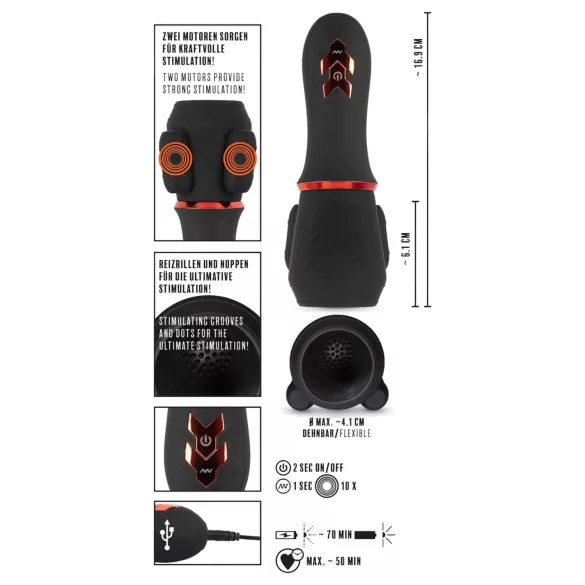 Rebel - penisvibrator med 2 motorer - genopladelig - sort