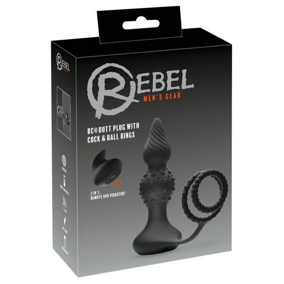Rebel 2-i-1 – genopladelig, trådløs analvibrator med penisring (sort)