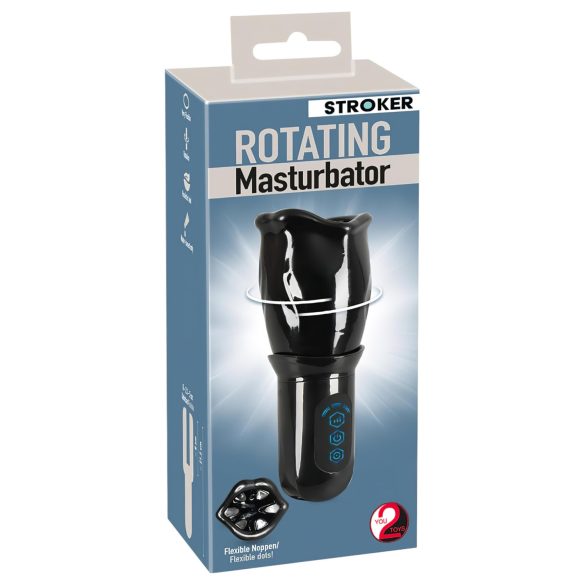 STROKER Rotérende - genopladelig mundmasturbator (sort)