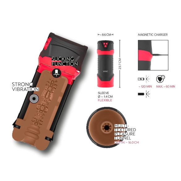 WYNE 01 - genopladelig, vibrerende-suge, varme masturbator (sort)