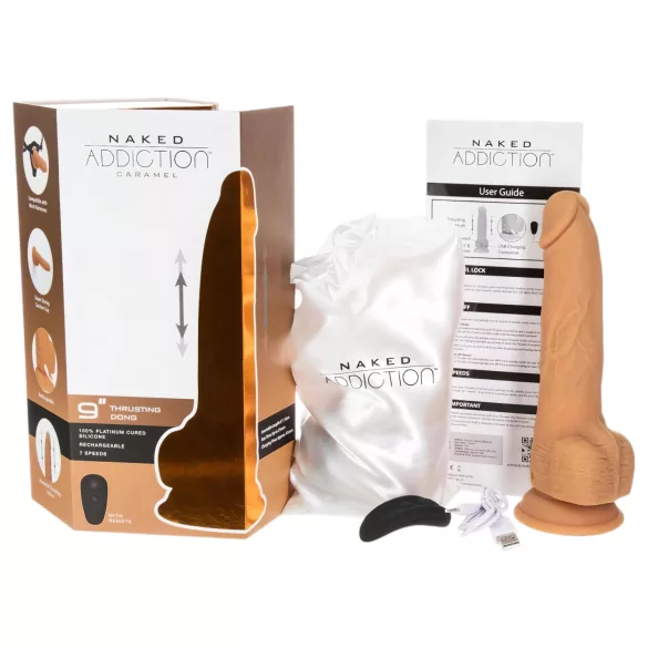 Naked Addiction - thrusting dildo vibrator - mørk - 23cm