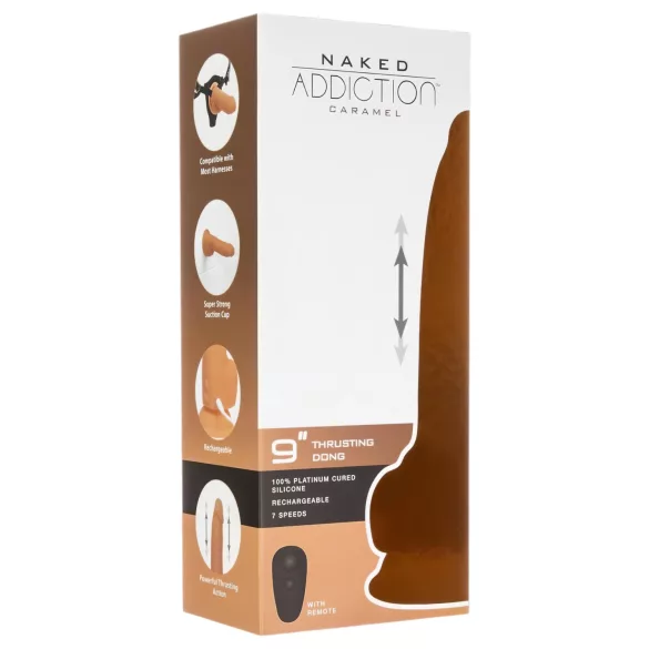 Naked Addiction - thrusting dildo vibrator - mørk - 23cm
