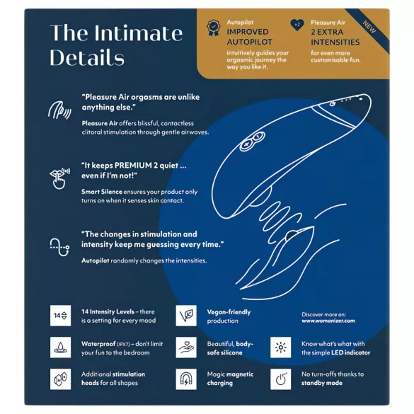 Womanizer Premium 2 - klitorisvibrator med lufttryk - blå