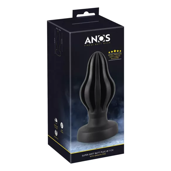 ANOS - rillet blød buttplug - 7 cm (sort)