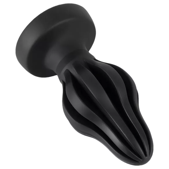 ANOS - rillet blød buttplug - 7 cm (sort)