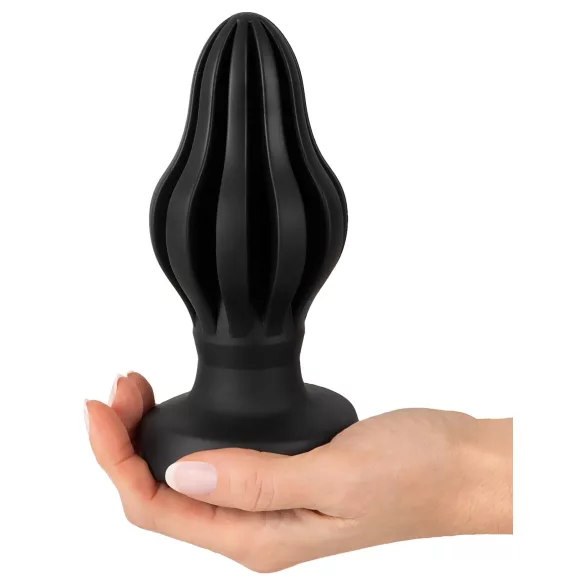 ANOS - rillet blød buttplug - 7 cm (sort)