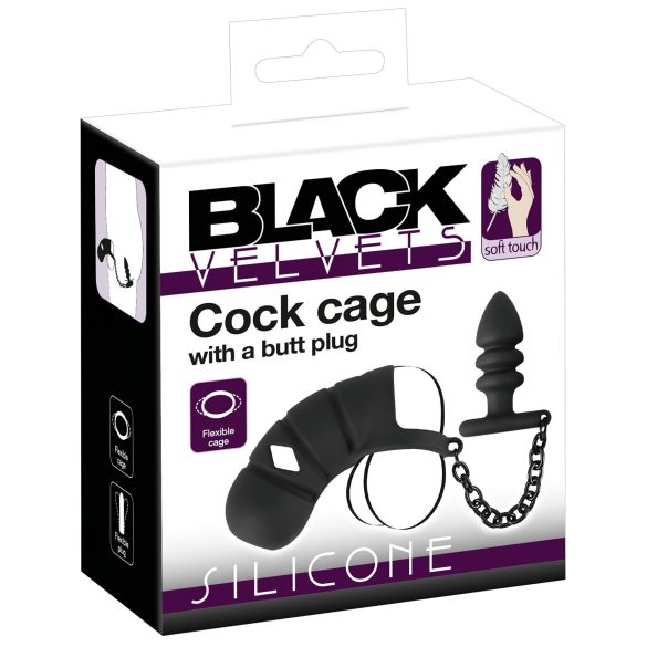 Black Velvet - silikone penisbur med anal plug (sort)