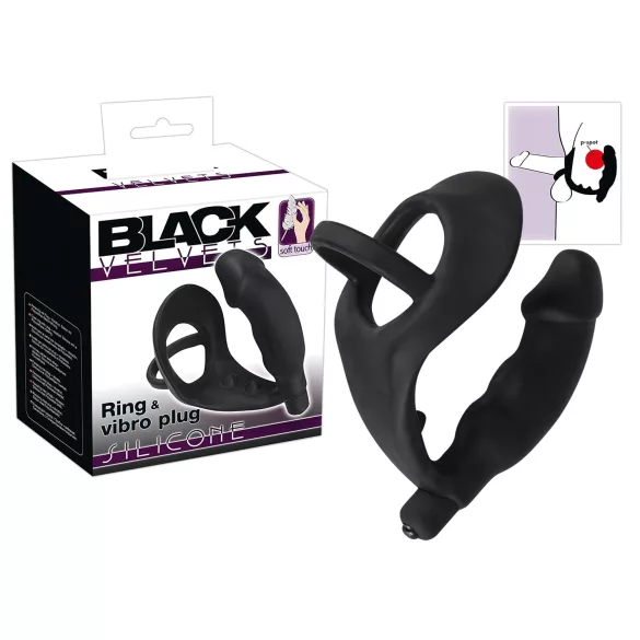 Black Velvets - analvibrator med penis- og kuglering - sort