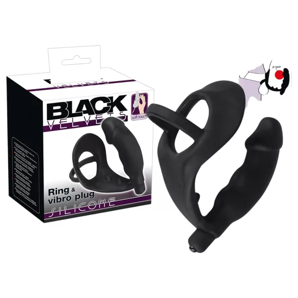 Black Velvets - analvibrator med penis- og kuglering - sort