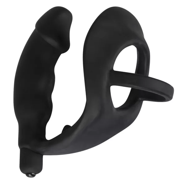 Black Velvets - analvibrator med penis- og kuglering - sort