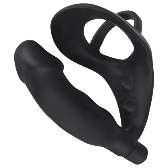 Black Velvets - analvibrator med penis- og kuglering - sort