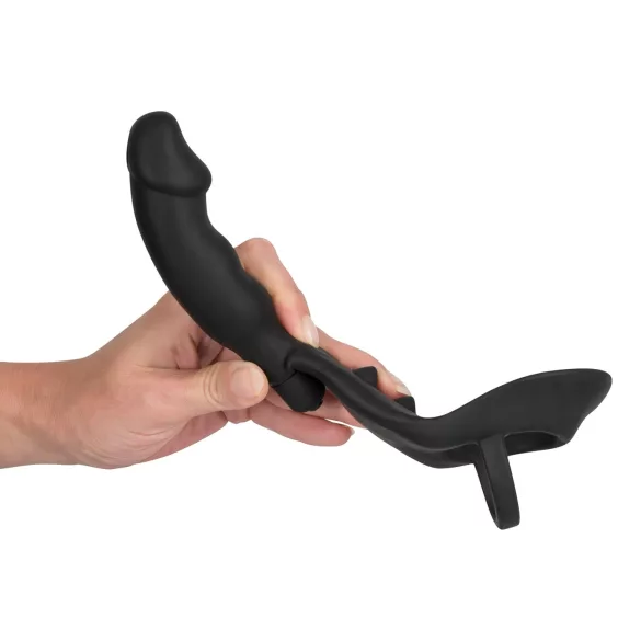 Black Velvets - analvibrator med penis- og kuglering - sort