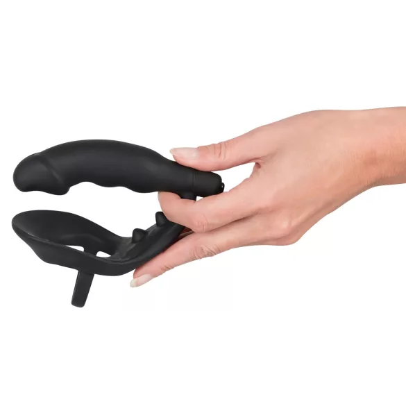 Black Velvets - analvibrator med penis- og kuglering - sort