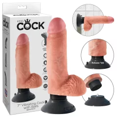 King Cock - dildo med vibrator og sugekop - 18 cm - natur