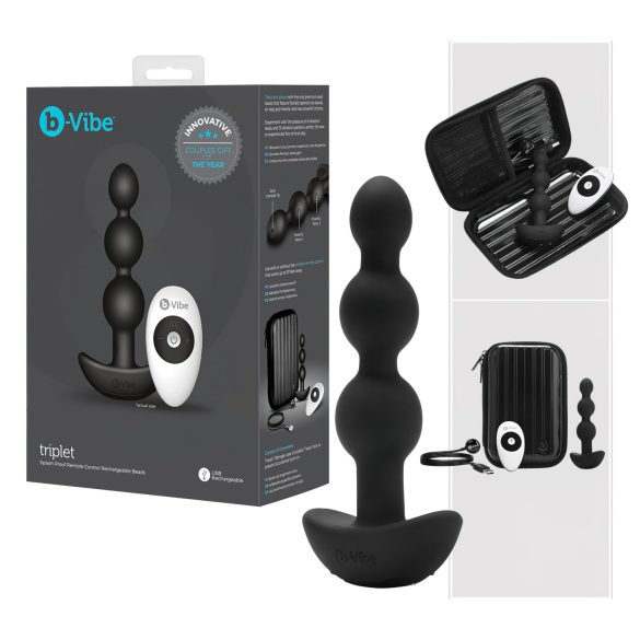 b-Vibe - trippel perler, opladelig analvibrator (sort)