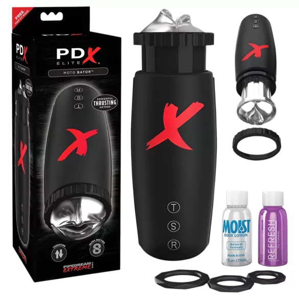 PDX Moto Bator - masturbator med sugefunktion og bevægelige læber - sort