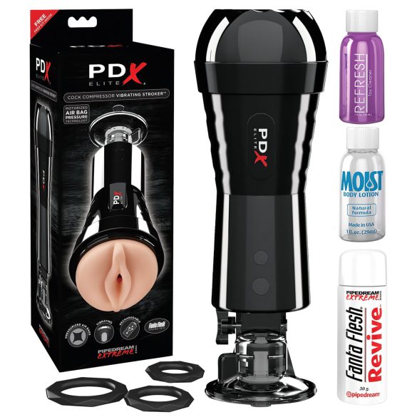 PDX Cock Compressor - sugende, vibrerende vagina onaniprodukt (sort)