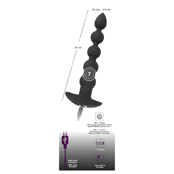 Black Velvets - anal vibrator med 5 kugler - genopladelig - sort