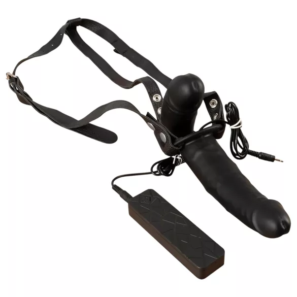 Double Thruster - strap-on dobbelt vibrator - sort