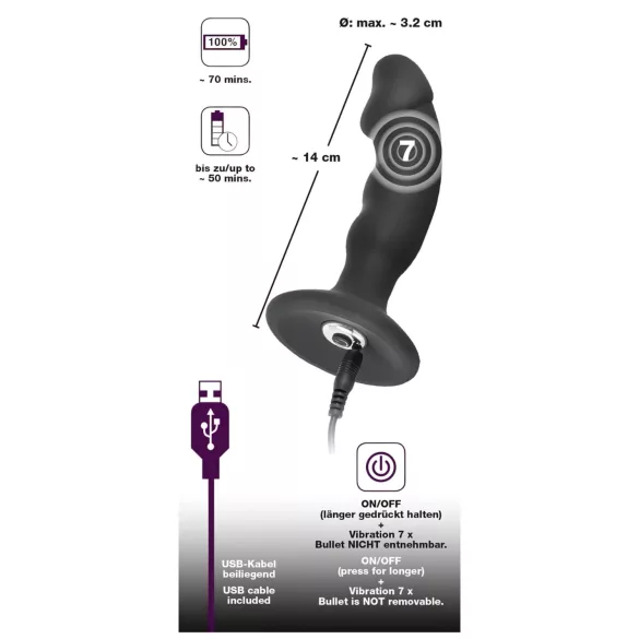 Black Velvets - anal vibrator med penisform - genopladelig - sort
