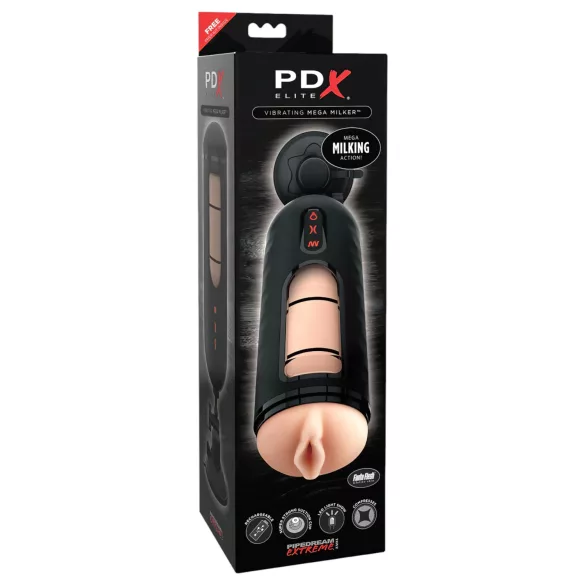 PDX Elite Mega Milker - vibrerende, penis-malker kunstskede (sort)