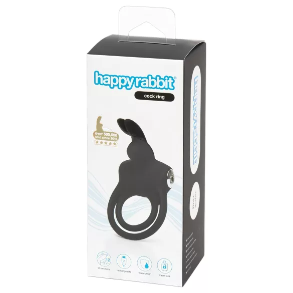 Happyrabbit - penisring med vibrator og kuglerem - vandtæt, genopladelig, sort