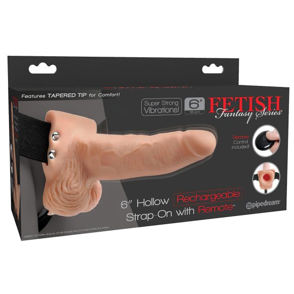 Fetish Strap-On 6 - justerbar, hul vibrator (naturlig)