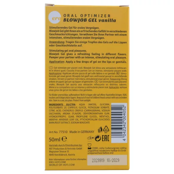 HOT - Blowjob Gel - oralt glidegel - vanilje (50 ml)