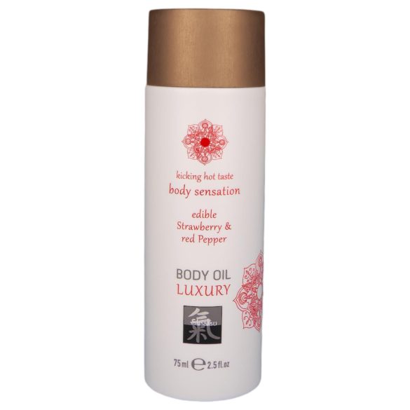 Shiatsu luksus massageolie - Spiselig: Jordbær & Rød peber (75ml)