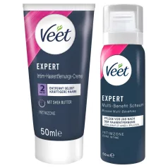   Veet - intim hårfjerningscreme og fugtgivende skum til kvinder (2×50 ml)