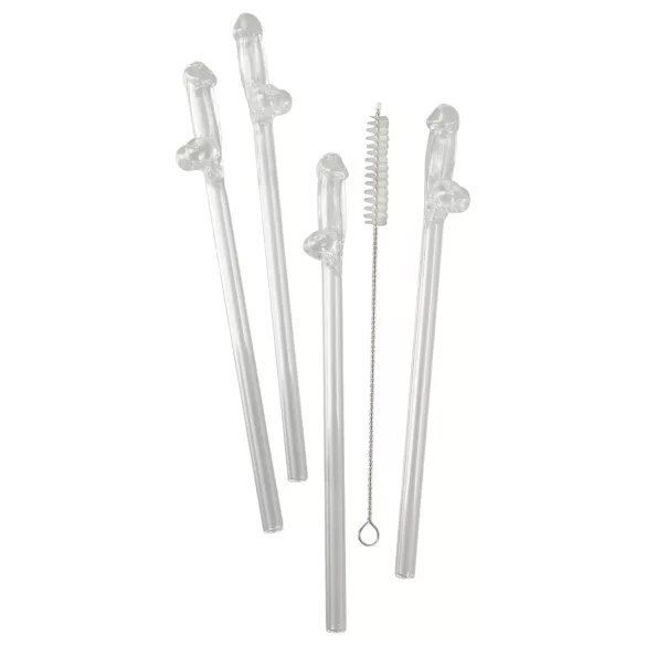 Straw Willy - penisdrikkesugerør - gennemsigtig plast - 4 stk