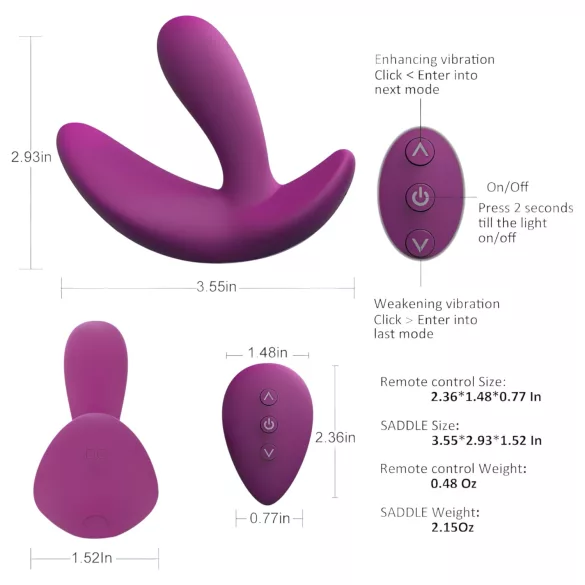 Cotoxo Saddle - prostata vibrator med fjernbetjening - lilla