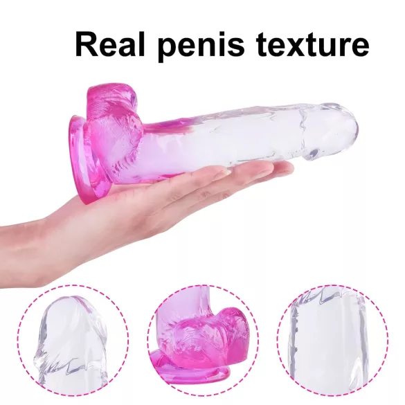 Sunfo - dildo med sugekop og testikler - 22cm - gennemsigtig lilla