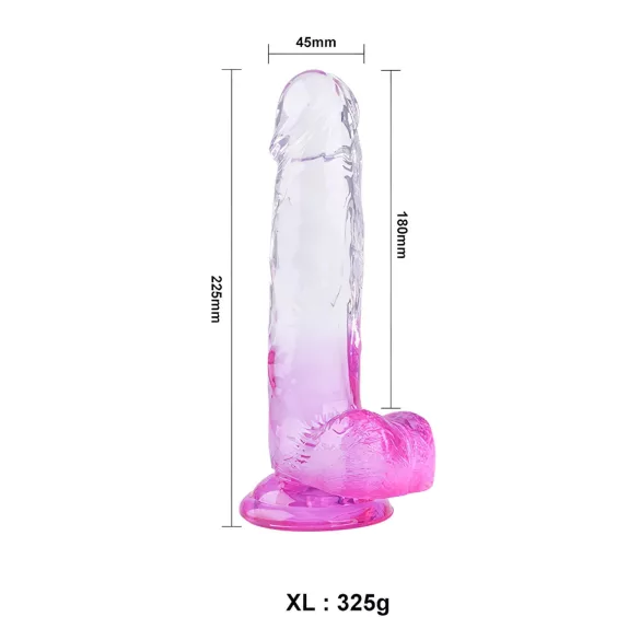 Sunfo - dildo med sugekop og testikler - 22cm - gennemsigtig lilla