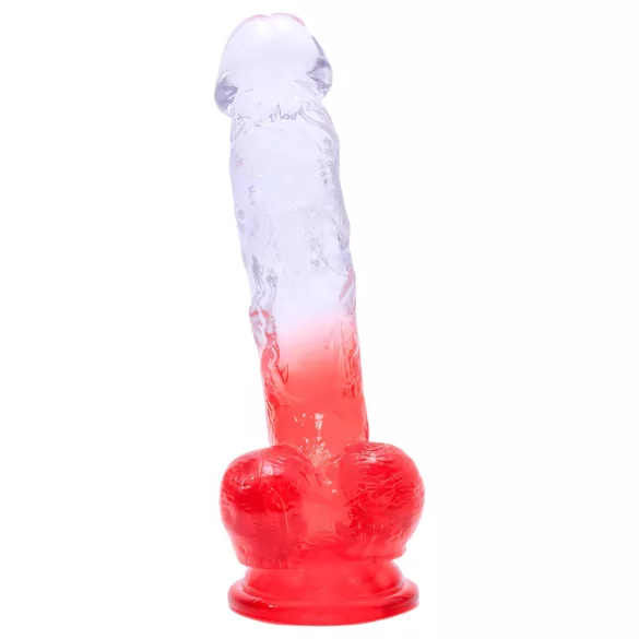 Sunfo - dildo med sugekop og testikler - 21cm - gennemsigtig rød