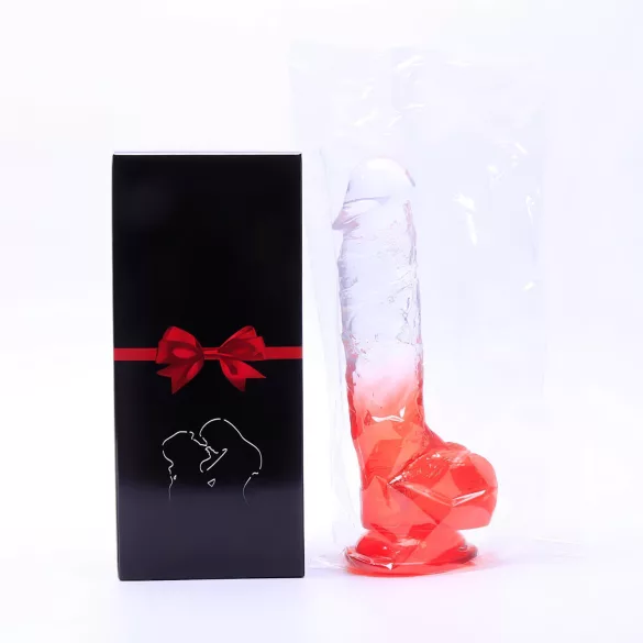 Sunfo - dildo med sugekop og testikler - 21cm - gennemsigtig rød