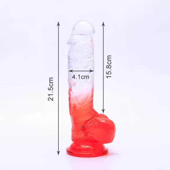 Sunfo - dildo med sugekop og testikler - 21cm - gennemsigtig rød
