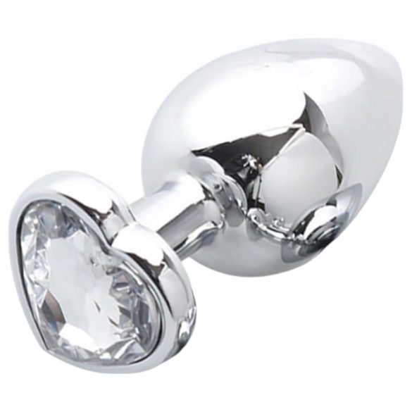 Sunfo - metal anal plug med hjerteformet sten (sølv-hvid)
