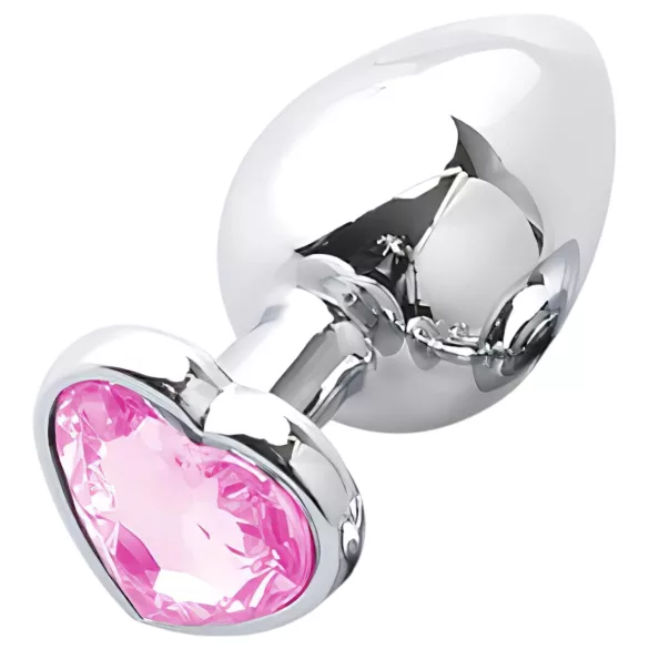 Sunfo - analplug metal hjerteformet sten sølv-pink