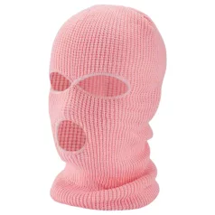 Balaclava - strikket oralsexmaske med 3 åbninger - pink