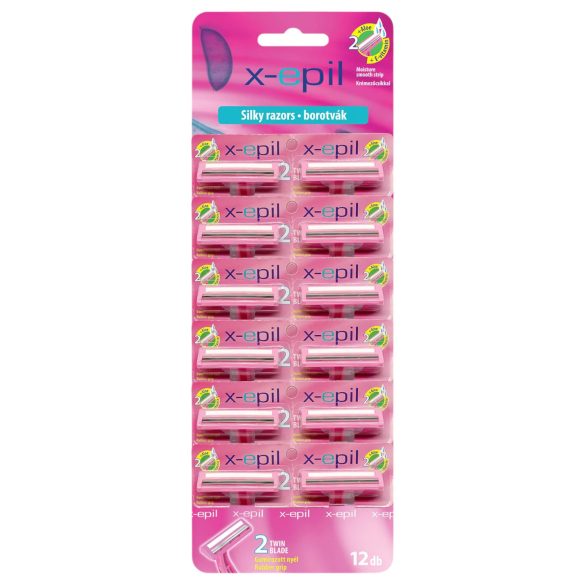 X-Epil Silky - 2-bladet skraber med gummigreb (12 stk.)