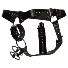 ZADO - læder tanga med dildo og 3 penisringe - L/XL