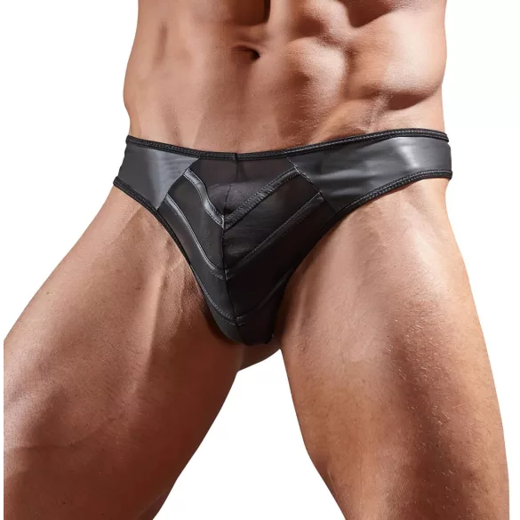 Skinnende - herretrusse - transparent indsats - sort - M