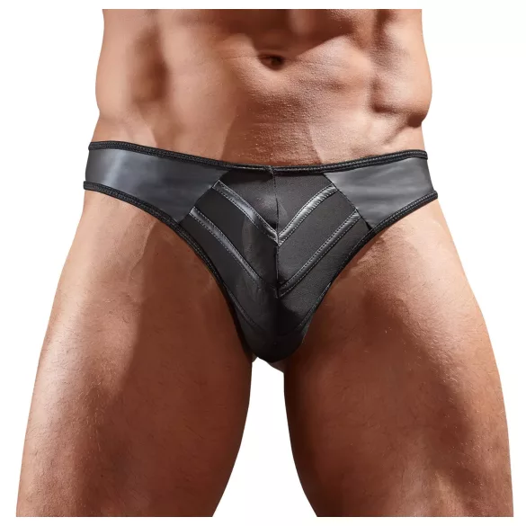Skinnende - herretrusse - transparent indsats - sort - M