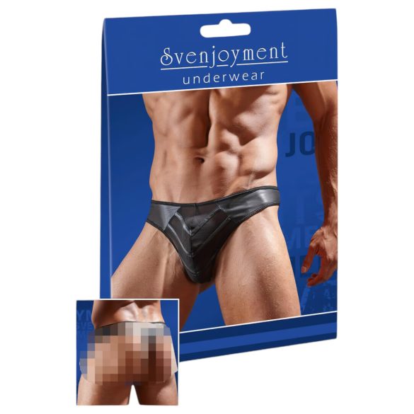 Skinnende herretanga med gennemsigtig indlæg (sort) - XL
