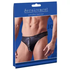   Svenjoyment - herre tanga - blank med lynlås og strassten - sort